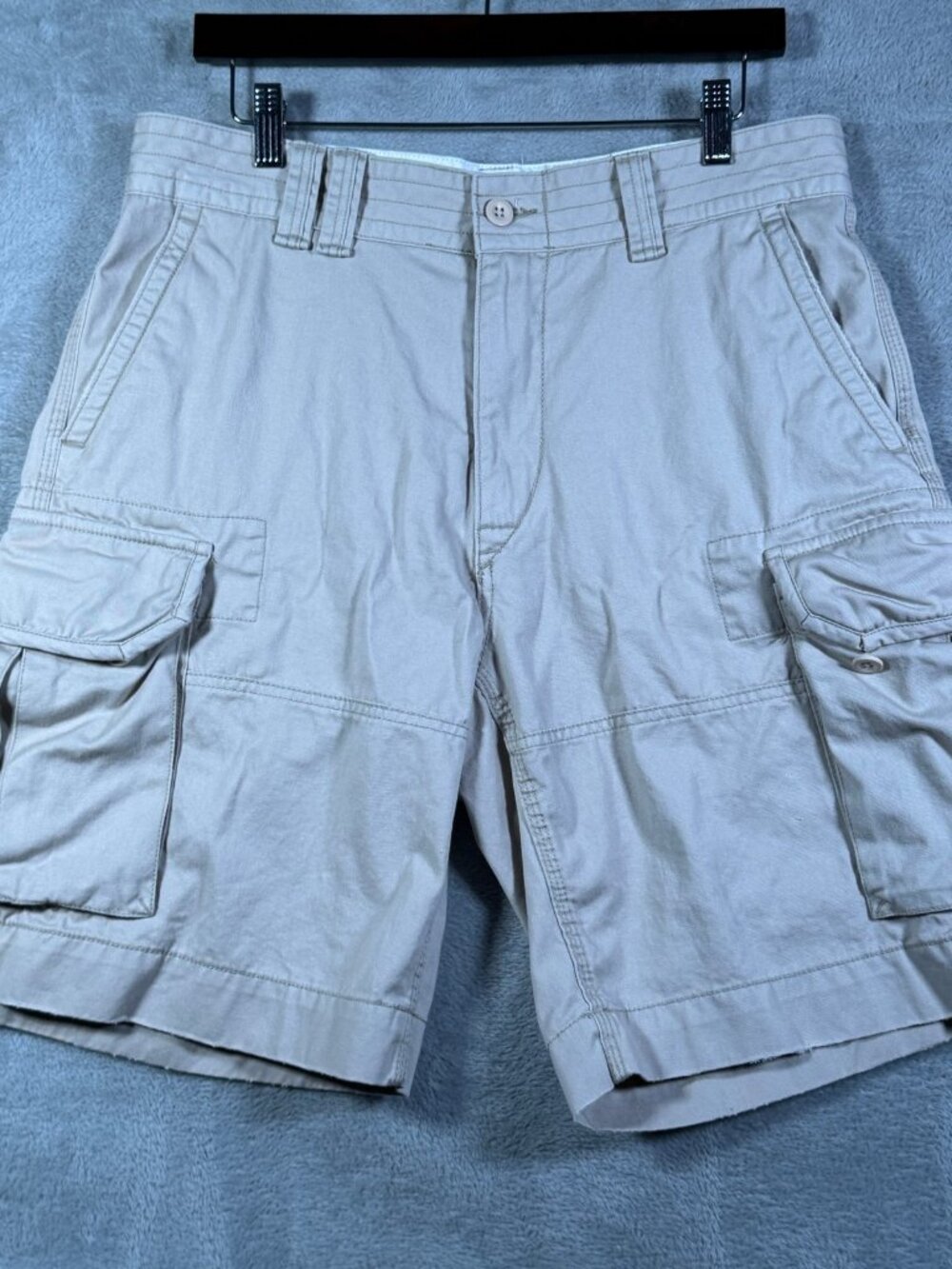 Polo Ralph Lauren Cargo Shorts Mens 33 Tan Beige Classic Polo Chino Cotton *FLAW